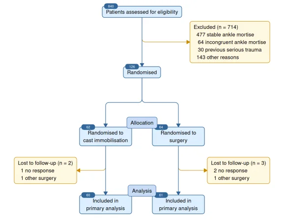 A colorful CONSORT-style flowchart generated with Gmisc