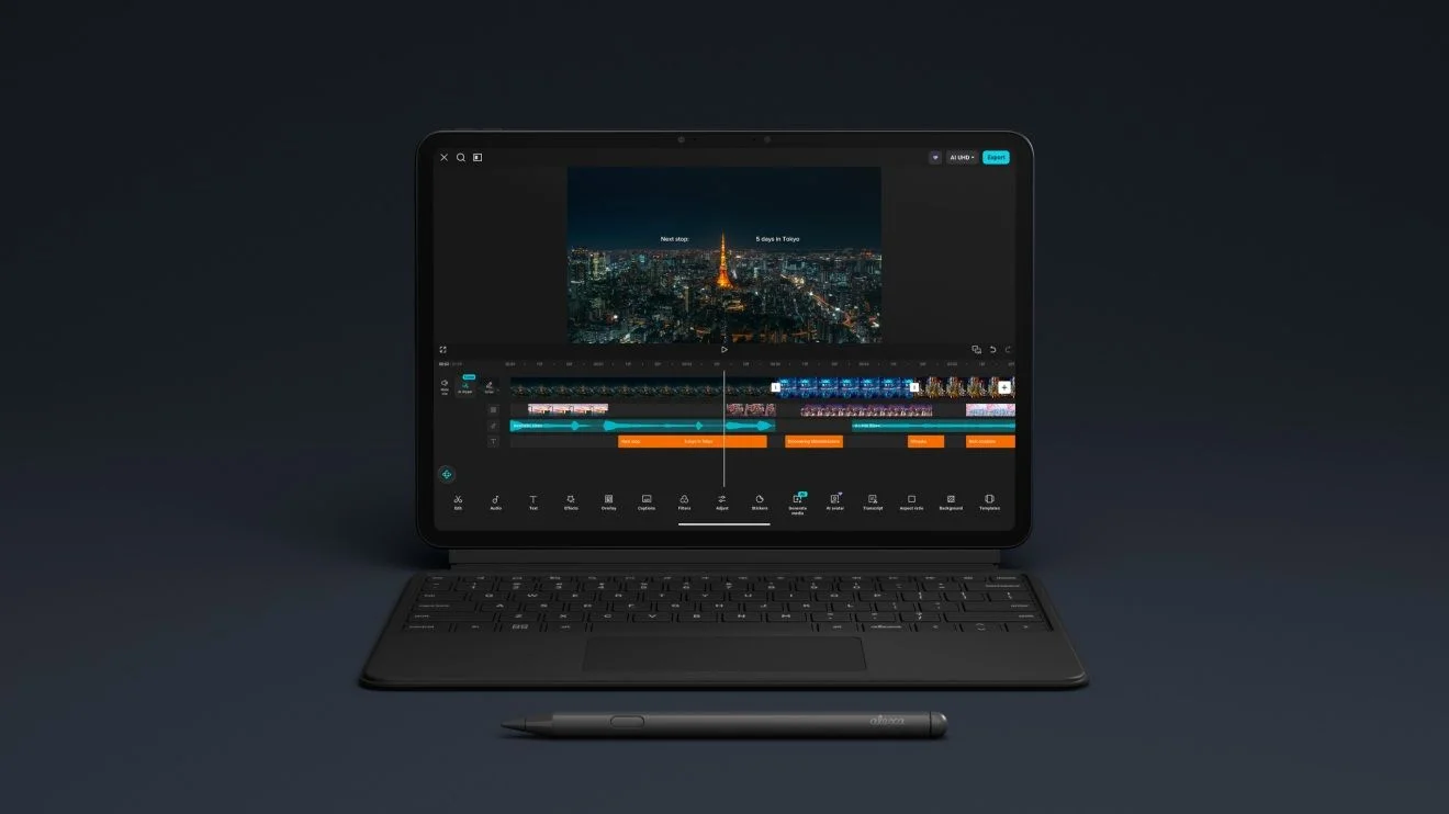 The Amazon Alexa Tablet 12 Pro with its keyboard and stylus accessories.